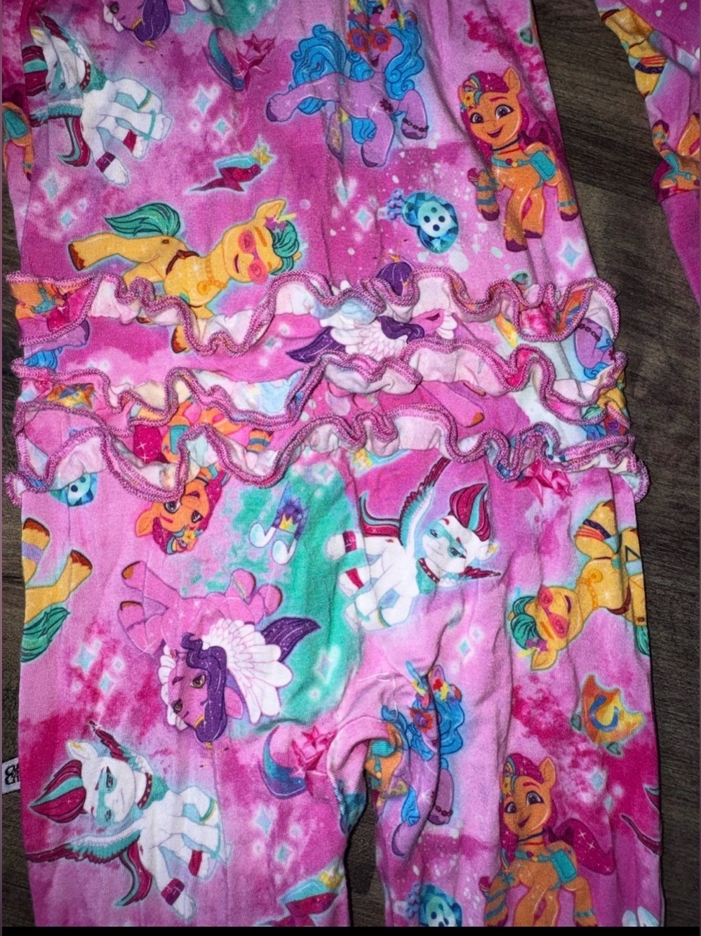 Bums & Roses × My Little Pony Ruffle Convertible Footie 18-24M Bamboo Pink - Picture 4 of 9